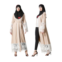 Mulheres de poliéster de qualidade Premium fancy dress kimono muçulmano laço frontal abaya em dubai